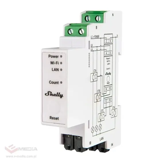 3-kierunkowy miernik zużycia energii elektrycznej Shelly PRO 3EM 120A WiFi/Bluetooth/Matter Szybka wysyłka